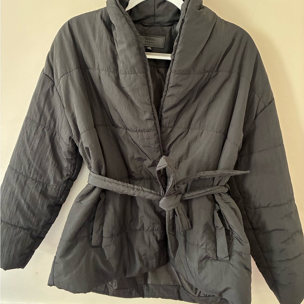 Blank NYC Dark Gray Belted Puffer Jacket